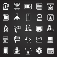 Home appliance icons set on black background for graphic and web design, Modern simple vector sign. Internet concept. Trendy symbol for website design web button or mobile app