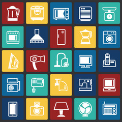 Home appliance icons set on color squares background for graphic and web design, Modern simple vector sign. Internet concept. Trendy symbol for website design web button or mobile app