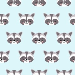 raccoon cute seamless pattern, cartoon background, vector illustration