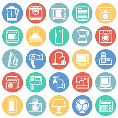 Home appliance icons set on color circles background for graphic and web design, Modern simple vector sign. Internet concept. Trendy symbol for website design web button or mobile app