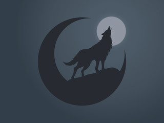 Fototapeta premium Silhouette of howling wolf vector illustration