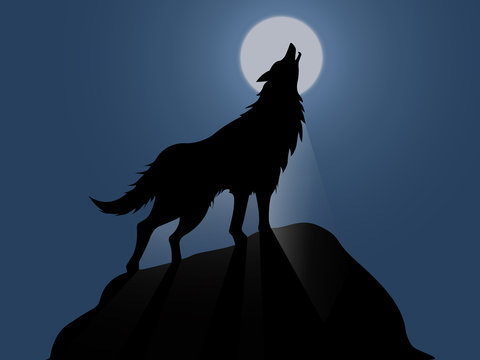 Silhouette of howling wolf vector illustration