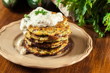 Zucchini fritters or pancakes