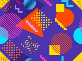 Memphis seamless pattern. Geometric elements memphis in the style of 80s. Points and dotted lines. Vector illustration