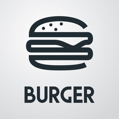 Logotipo con  texto BURGER con hamburguesa lineal en fondo gris