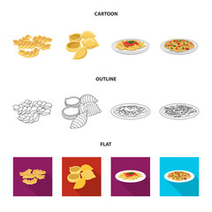 Isolated object of pasta and carbohydrate logo. Set of pasta and macaroni vector icon for stock.