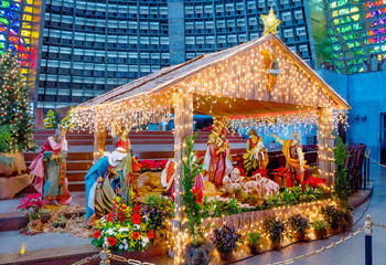 Rio de Janeiro, Brazil, the image of the Nativity scene in the Cathedral. St. Sebastian's Cathedral...