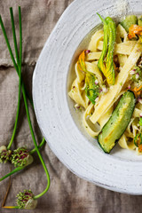 pasta squash blossoms zucchini garlic flowers.
