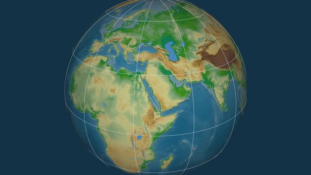 Zoom-in on Saudi Arabia outlined. Physical map