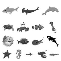 Vector illustration of sea and animal symbol. Collection of sea and marine vector icon for stock.
