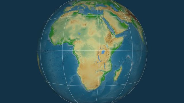 Zoom-in on Rwanda outlined. Physical map