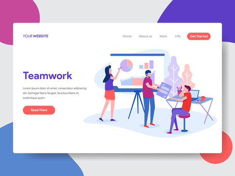 Landing page template of Teamwork Design. Modern flat design concept of web page design for website and mobile website.Vector illustration