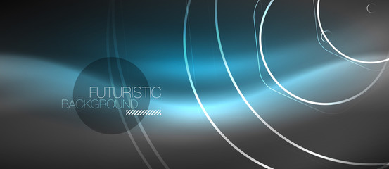 Black and glowing color lines neon design, magin techno template background