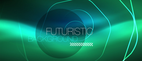 Neon glowing lines, magic energy space blue light concept, abstract background wallpaper design