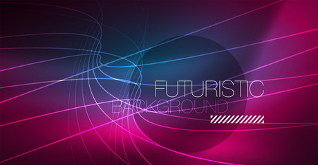 Digital technology abstract background - neon geometric design. Abstract glowing lines. Colorful techno background. Futuristic shape.