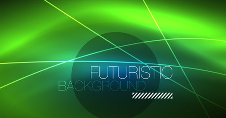 Neon glowing magic background, neon banner, night sky wallpaper. Magic light effect. Christmas abstract pattern.