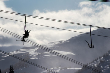 ski chair lift in the mountains