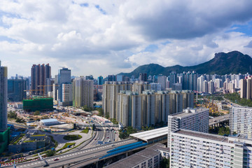 Fototapeta premium Aerial scenery of Hong Kong and Highway or Expressway overpass under construction at Hong Kong