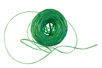 skein of green nylon thread on a white background