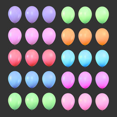 Balloons. Set of realistic colorful shiny helium balloons. Isolated ballons birthday decoration.