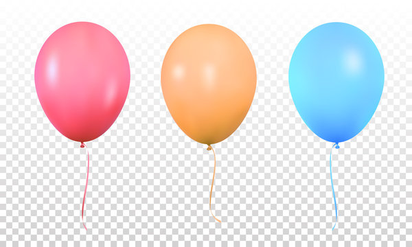 Colorful balloons. Realistic vibrant colorful helium balloons with ribbons. Isolated ballon.