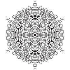 Black and white mandala vector isolated on white. Vector hand drawn circular decorative element.
