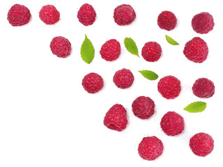 Raspberries isolated on white. Top view