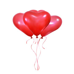Fototapeta na wymiar Valentine's Day heart balloons. Set of realistic helium balloons of heart shape and ribbons. Wedding and Valentine's balloons.