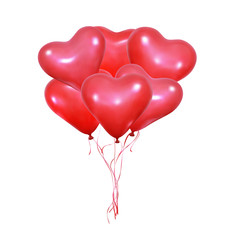 Fototapeta na wymiar Bunch of realistic heart balloons for Valentine's Day. Set of shiny helium balloons of heart shape and ribbons. Wedding and Valentine's balloons.