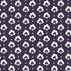 Vector Floral Cotton Field with dots seamless pattern background. Perfect for fabric, scrapbooking and wallpaper projects.