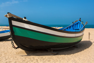 Naklejka premium The fishing boat on the beach in Portugal