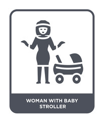 woman with baby stroller icon vector