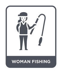 woman fishing icon vector