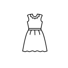 Black & white illustration of woman casual summer dress. Vector line icon of female clothing. Isolated object