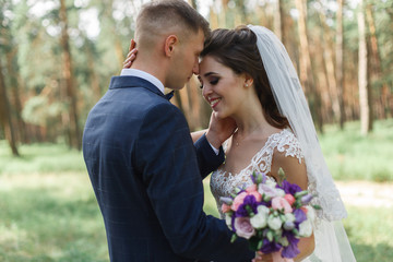 bride and groom walking in the park
gentle embrace of the brides
newlyweds for a walk in the...