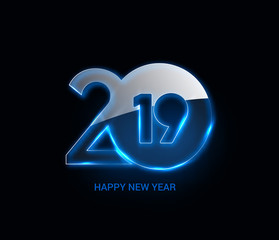 Happy New Year 2019 Glowing Text Design Patter, Vector illustration.