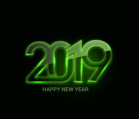 Happy New Year 2019 Glowing Text Design Patter, Vector illustration.