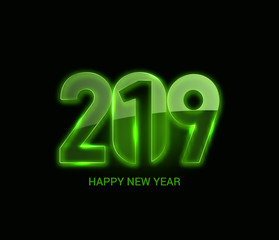 Happy New Year 2019 Glowing Text Design Patter, Vector illustration.