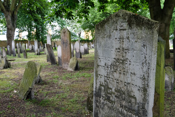 Tombstones at the historic Jewish cemetery at Brady Street, Whitechapel, East London UK.