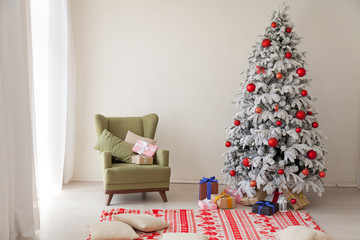 Christmas tree with presents, Garland lights new year winter home decoration