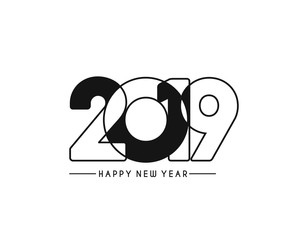 Happy New Year 2019 Text Design Patter, Vector illustration.