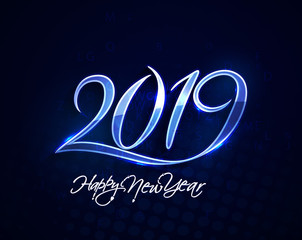 Happy New Year 2019 Text Design Patter, Vector illustration.