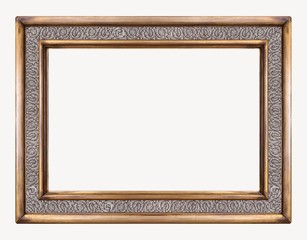 Golden frame for paintings, mirrors or photo isolated on white background