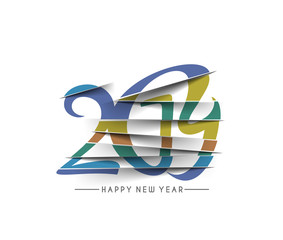 Happy New Year 2019 Text Peel off Paper Design  Patter, Vector illustration.