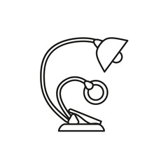 Black & white vector illustration of embroidery magnifying lamp with clamp. Line icon of needlework sewing reading optical glass magnifier lens. Isolated object