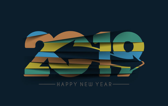 Happy New Year 2019 Text Peel off Paper Design  Patter, Vector illustration.