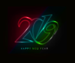 Happy New Year 2019 Glowing Text Design Patter, Vector illustration.
