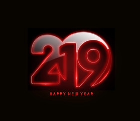 Happy New Year 2019 Glowing Text Design Patter, Vector illustration.