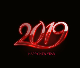 Happy New Year 2019 Glowing Text Design Patter, Vector illustration.