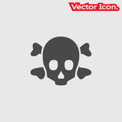 Skull and crossbones. Icon isolated sign symbol and flat style for app, web and digital design. Vector illustration.